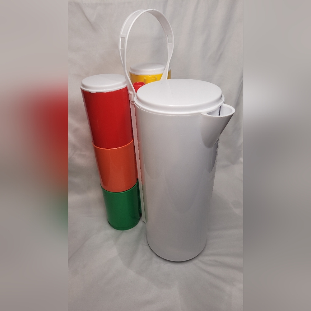 Vintage Ingrid picnic pitcher with cups attached